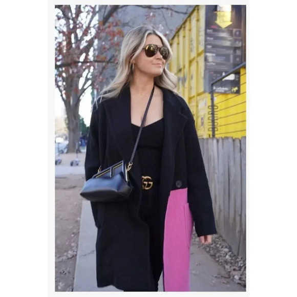 Peter Som Collective Colorblock Wool Coat in Black 0 Womens Trench Jacket - Picture 9 of 12